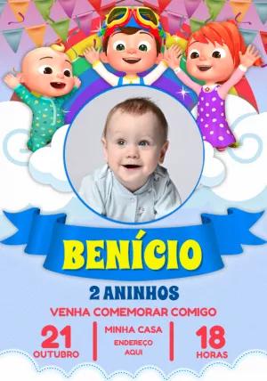 Convite de Aniversário Cocomelon com Foto para Editar Online