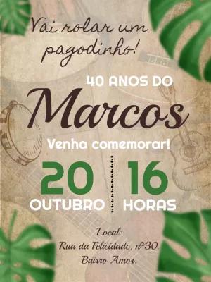 Convite de Aniversário Pagode com Instrumentos para Editar