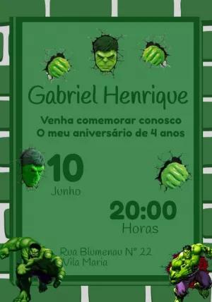 Convite de Aniversário do Hulk para Editar e Enviar Online