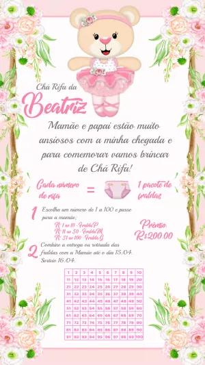 Chá Rifa Ursinha Bailarina Floral para Editar Online
