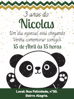 Convite Aniversário Panda Fofo para Editar Online