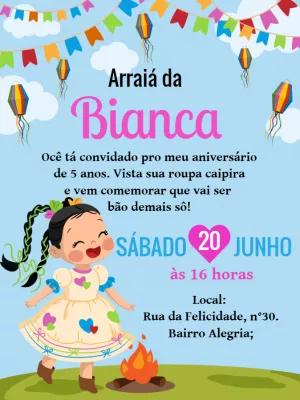 Convite Aniversário Festa Junina com Menina para Editar Online