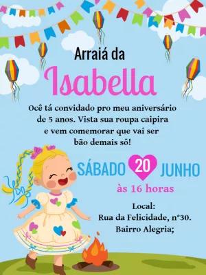 Convite de Aniversário Festa Junina Menina Caipira para Editar