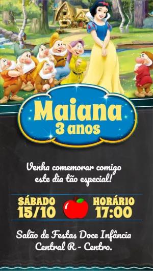 Convite de Aniversário Branca de Neve e os Sete Anões para Editar