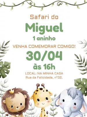 Convite Aniversário Safari Baby com Animais para Editar Online