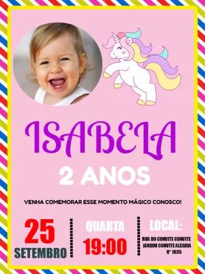 Convite Aniversário Unicórnio com Foto para Editar Online