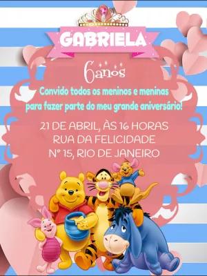 Convite Aniversário Ursinho Pooh e Amigos Menina para Editar