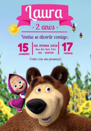 Convite Aniversário Masha e o Urso para Editar Online
