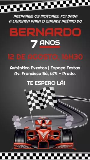 Convite Aniversário Fórmula 1 com Carro de Corrida para Editar