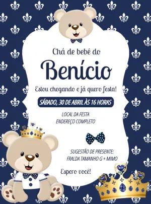 Convite Chá de Bebê Ursinho Príncipe para Editar Online