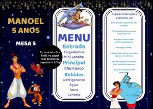 Menu de Mesa Aniversário Aladdin e Jasmine para Editar Online