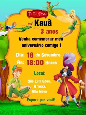 Convite Aniversário Peter Pan com Personagens para Editar