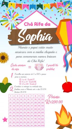 Convite Chá Rifa Arraiá Festa Junina para Editar Online