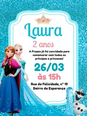 Convite de Aniversário Frozen com Princesas para Editar Online