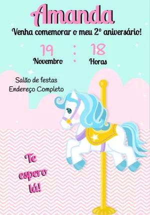 Convite de Aniversário Carrossel Encantado para Editar Online