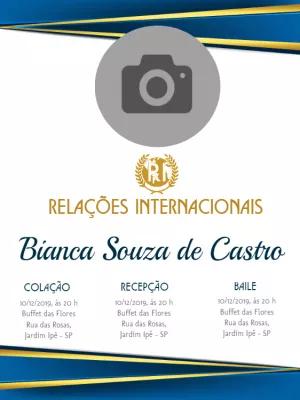 Convite Formatura Relações Internacionais com Foto para Editar