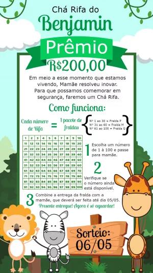 Convite Chá Rifa Safari com Animais da Selva para Editar Online
