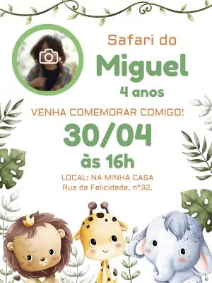 Convite Aniversário Safari Baby com Foto para Editar Online
