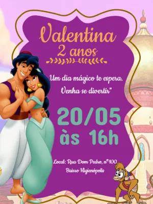 Convite Aniversário Jasmine e Aladdin para Editar Online