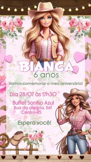 Convite Aniversário Barbie Boiadeira para Editar Online