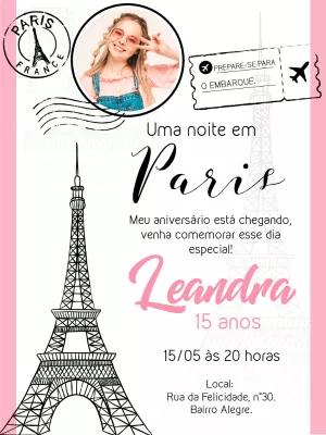 Convite Aniversário Paris com Foto para Editar Online