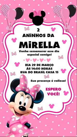 Convite de Aniversário Minnie Rosa Editável Online