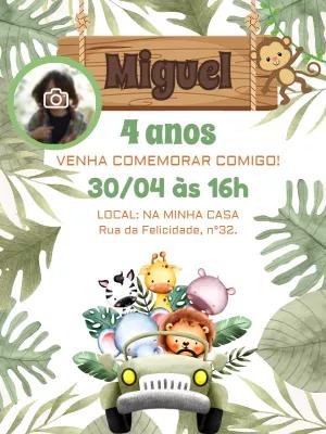 Convite Aniversário Safari Baby com Foto para Editar Online