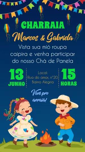 Convite Charraiá Junino com Caipiras para Editar Online