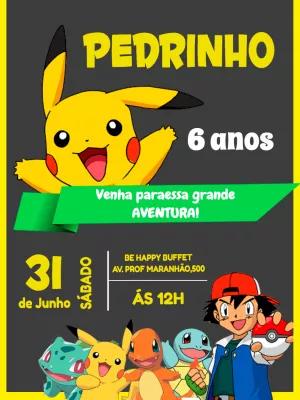 Convite de Aniversário Pokémon com Pikachu para Editar Online