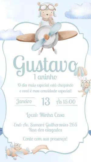 Convite de Aniversário Urso Aviador para Editar Online