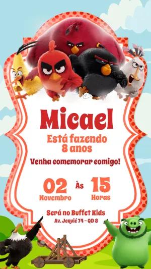 Convite de Aniversário Angry Birds com Personagens para Editar