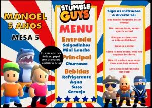 Cardápio de Mesa Stumble Guys para Aniversário para Editar Online