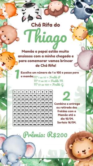 Convite Chá Rifa Safari com Animais Fofos para Editar Online