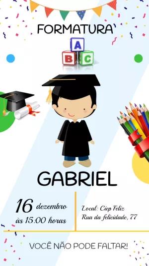 Convite Formatura Infantil Menino Colorido para Editar Online