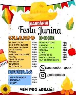 Cardápio de Festa Junina com Elementos Típicos para Editar