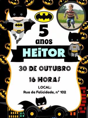 Convite Aniversário Batman com Foto para Editar Online