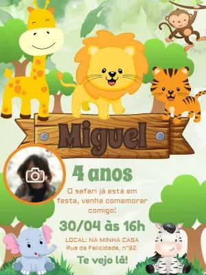 Convite Aniversário Safari com Foto para Editar Online