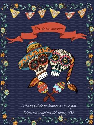 Invitación Día de los Muertos con Calaveras para Editar Online