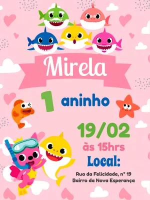 Convite Aniversário Baby Shark Rosa para Editar Online