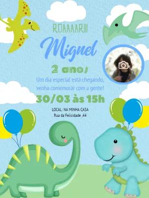 Convite de Aniversário Dinossauro Baby com Foto para Editar