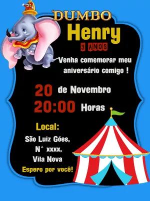 Convite Aniversário Dumbo do Circo para Editar e Imprimir