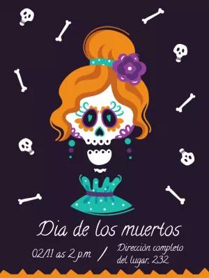Invitación Día de los Muertos con Catrina para Editar Online