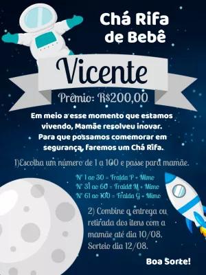 Convite Chá Rifa de Bebê Astronauta Editável Online