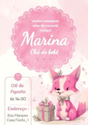 Convite Chá de Bebê Raposa Rosa para Editar Online