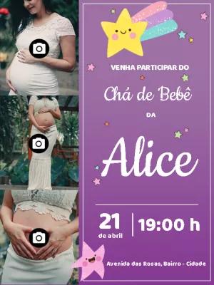 Convite Chá de Bebê com Foto e Estrelinhas para Editar Online
