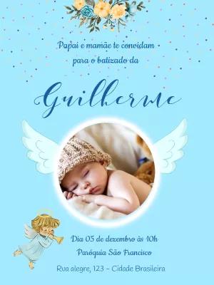 Convite de Batizado Anjinho com Foto para Editar Online