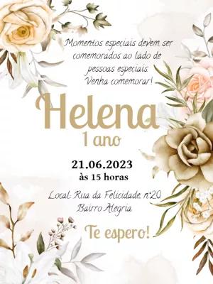 Convite de Aniversário Floral com Rosas Delicadas para Editar