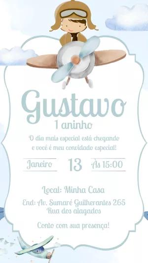 Convite Aniversário Aviador Aquarela para Editar Online