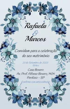 Convite de Casamento Floral Azul Aquarela para Editar Online