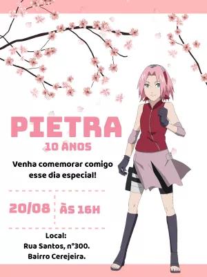 Convite de Aniversário Sakura Naruto para Editar Online